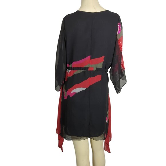 Silk Threads Sheer Black Tunic Dress Sz S With Abstract‎ Pattern Sequin Sleeve - Picture 4 of 16